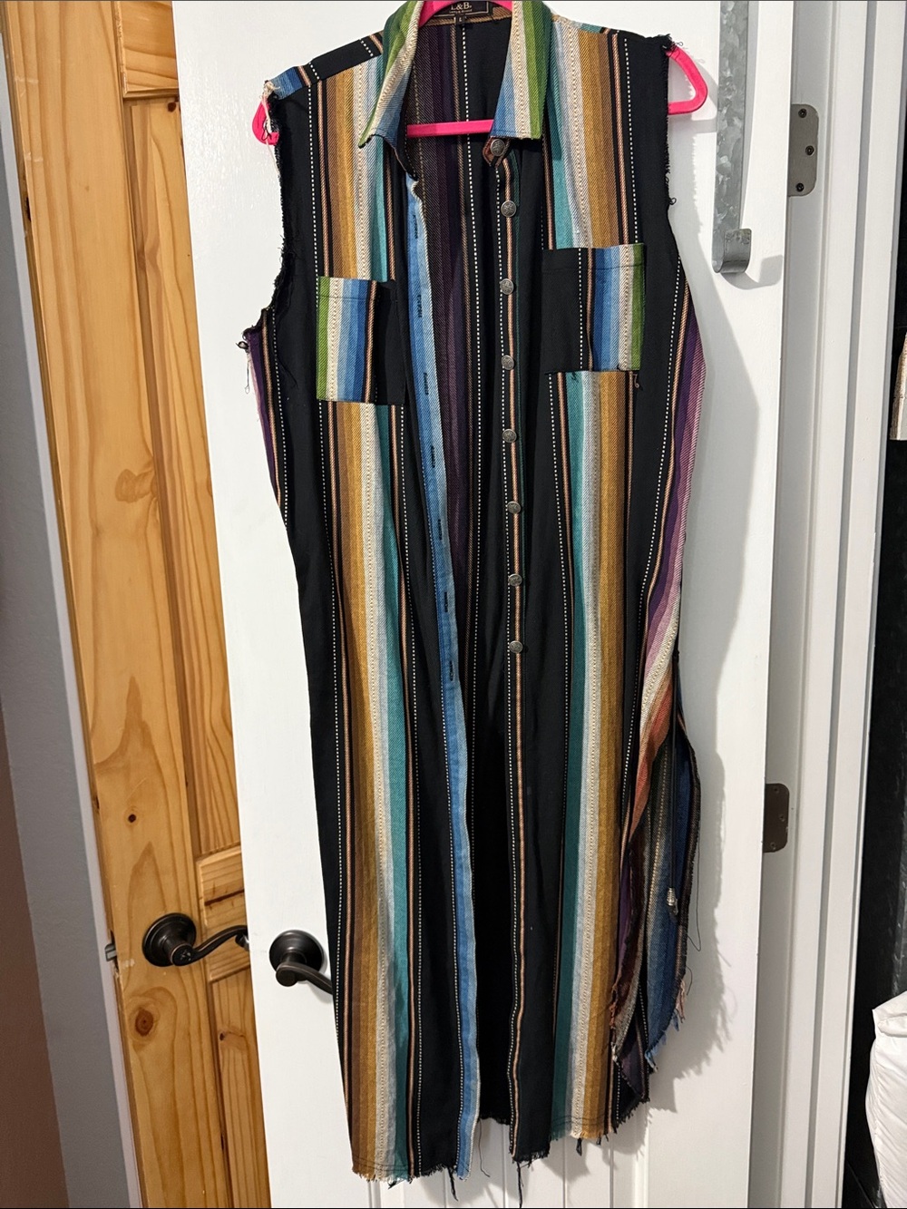 L&B Multicolor Striped Sleeveless Button-Front duster - Black, Blue, Green, Gold